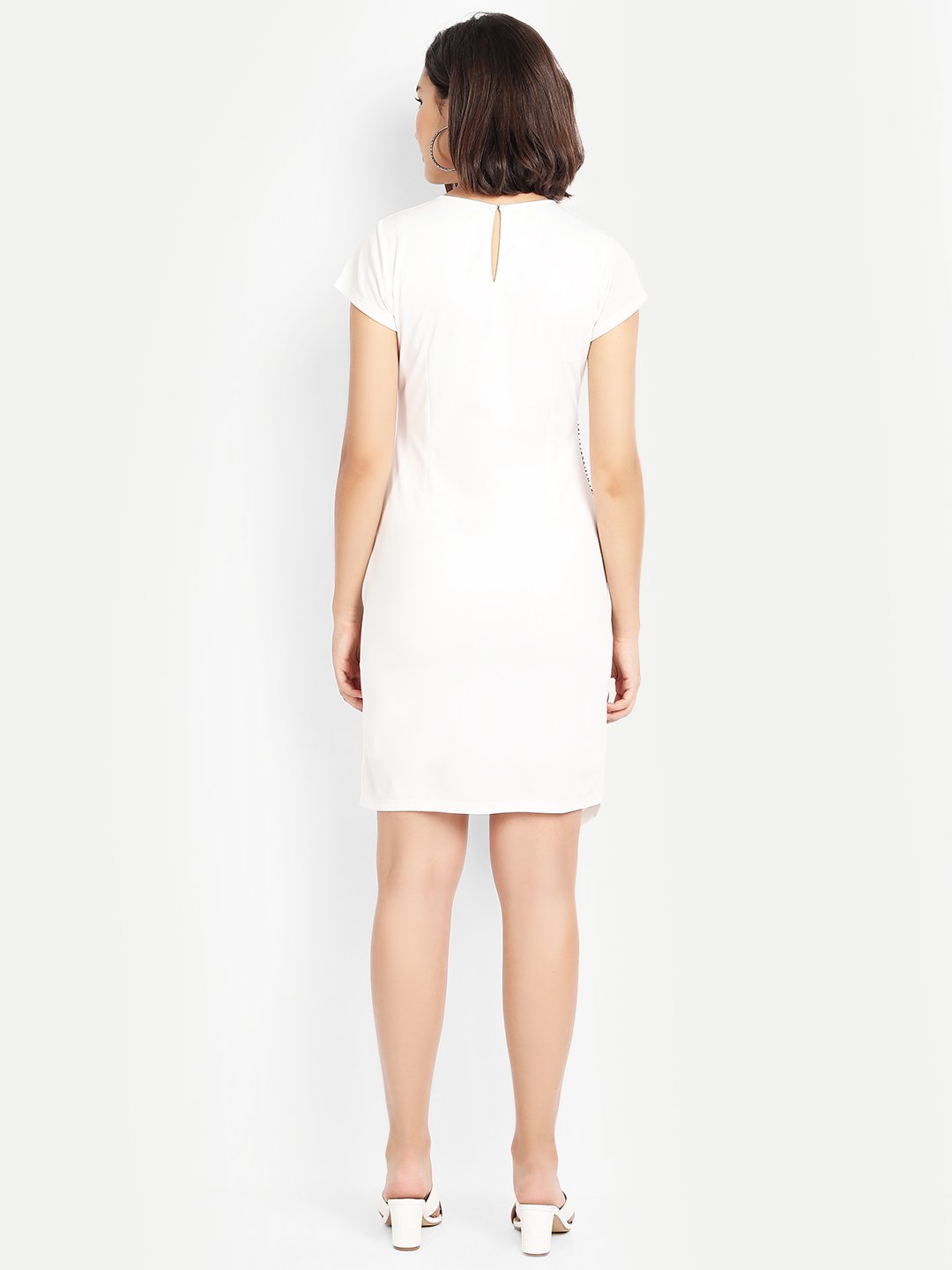 embellished waist asymmetric sheath dress 