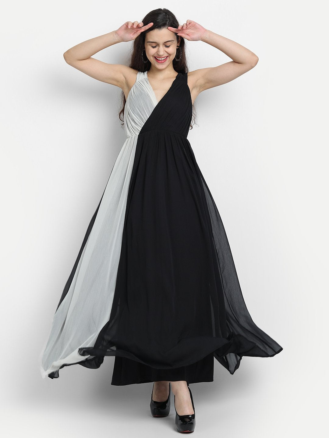 color block maxi gown dress 