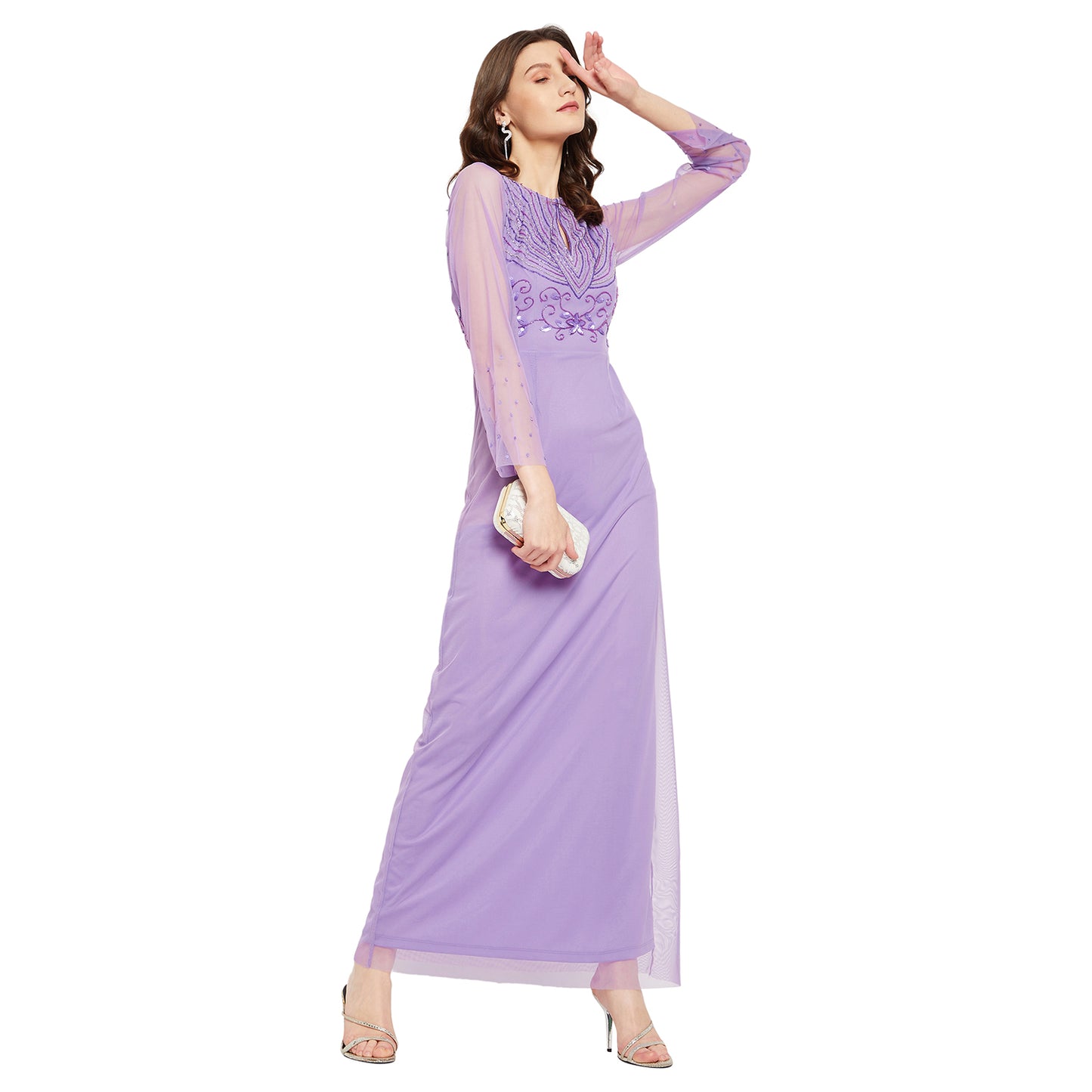LY2 Women Lilac Embellished Long Dress