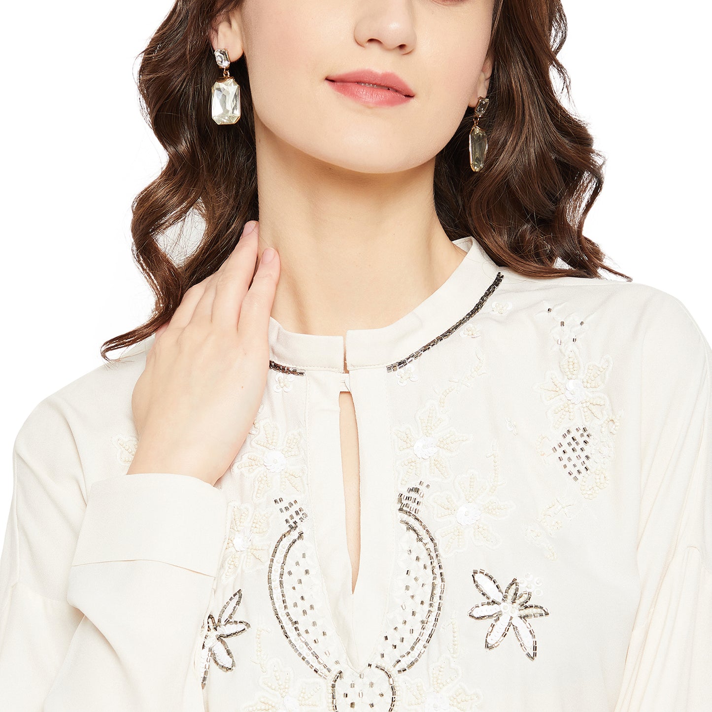 LY2 Elegant cream embellished party wear top