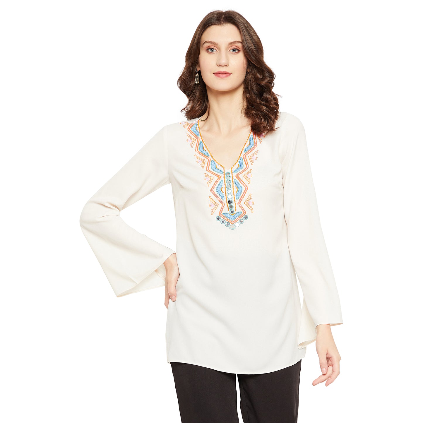LY2 Elegant cream embellished party wear top.