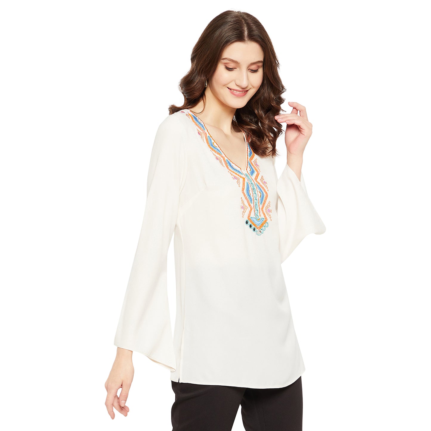 LY2 Elegant cream embellished party wear top.