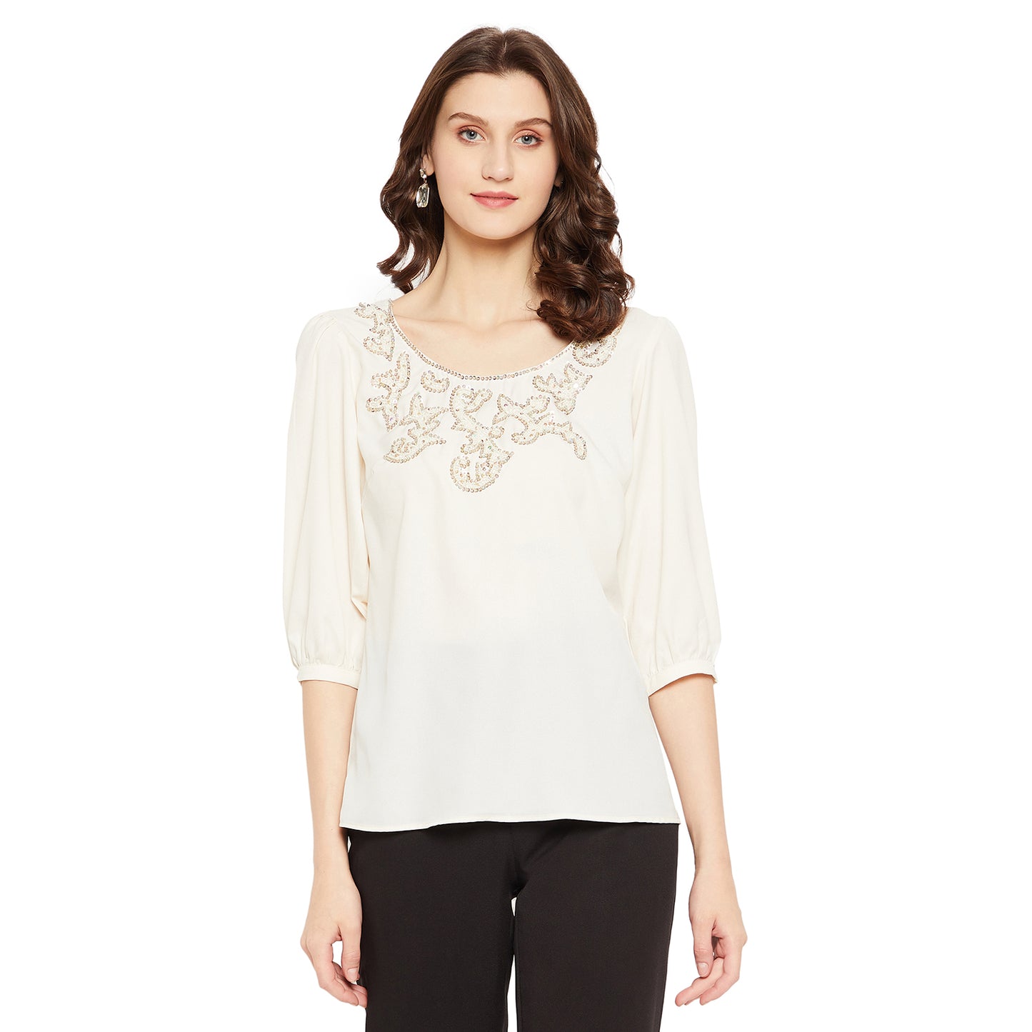 LY2 Elegant cream embellished party wear top