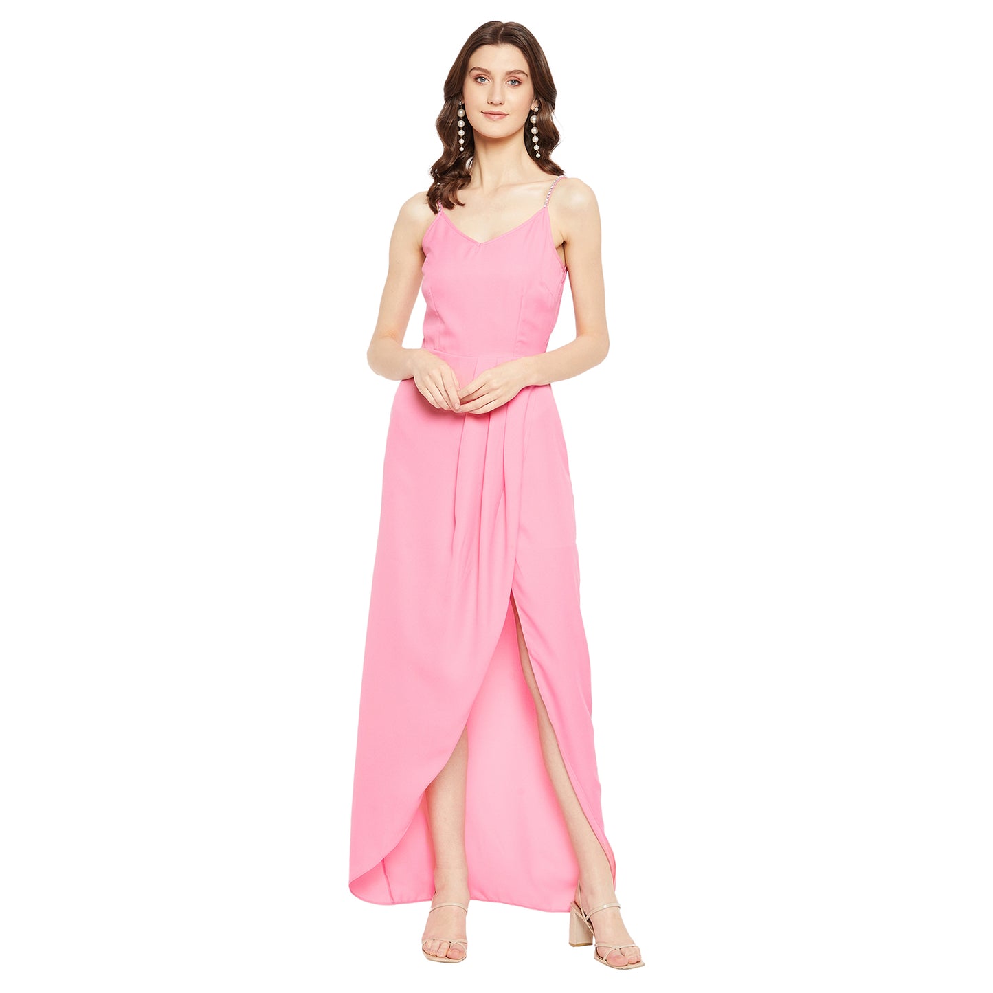 LY2 Pink Overlap Dress With Side Slit