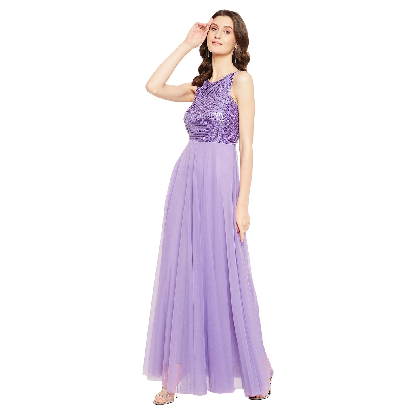 LY2 Lilac Embellished Halter Maxi Dress