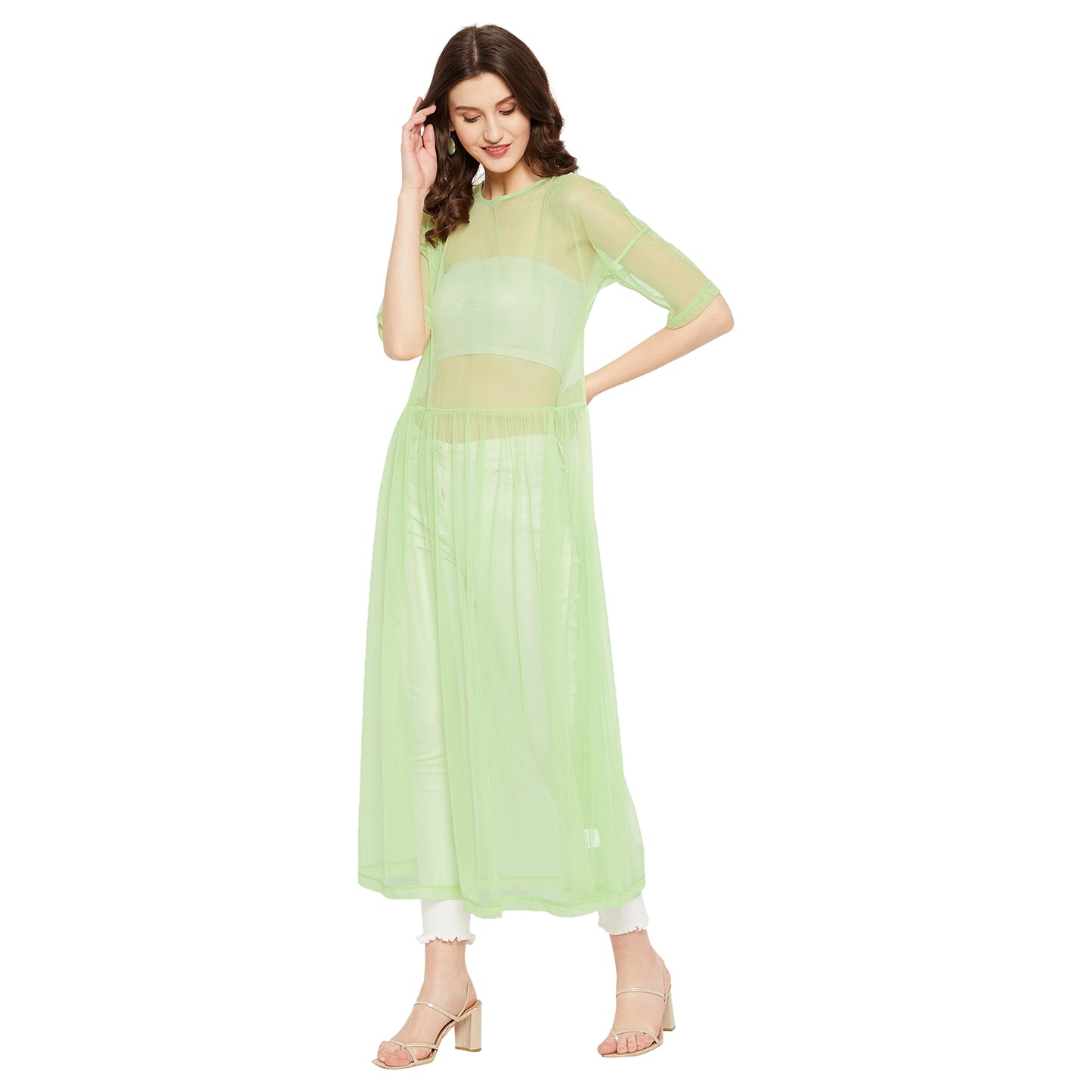 LY2 Sheer Parrot Green Tulle Dress