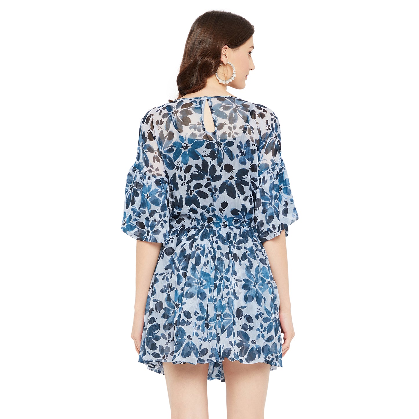 LY2 Sheer Floral Blue Printed Dress