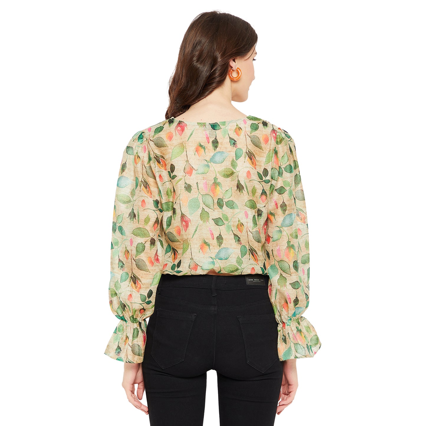 LY2 Floral print with v-neck smart casual top