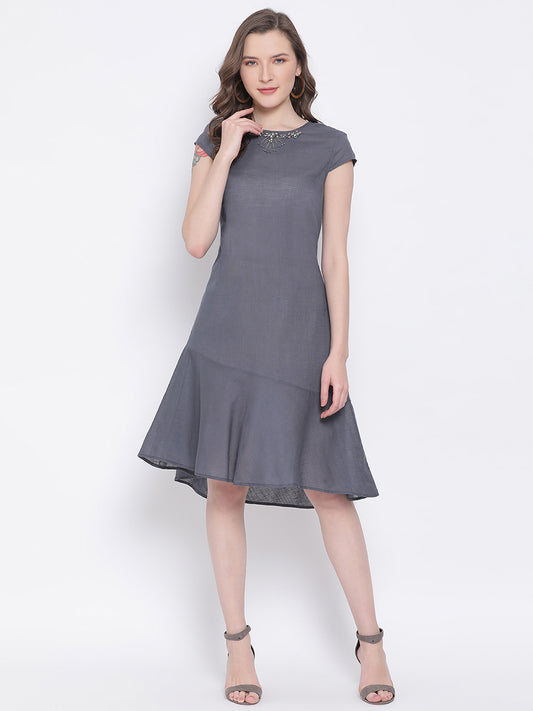 LY2 Dark Grey Short Sleeve High Low Short Dress