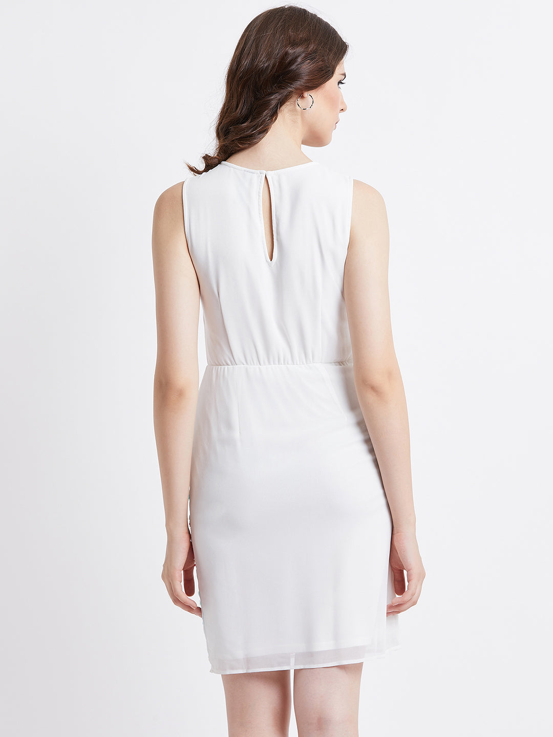 LY2 Polyester White Round Neck Sleeveless Bodycon Party Dress For Women