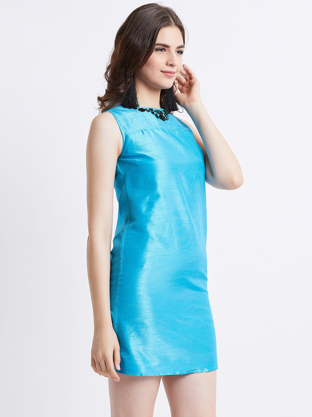 LY2 Hand Embelleshed Solid A-Line Dress