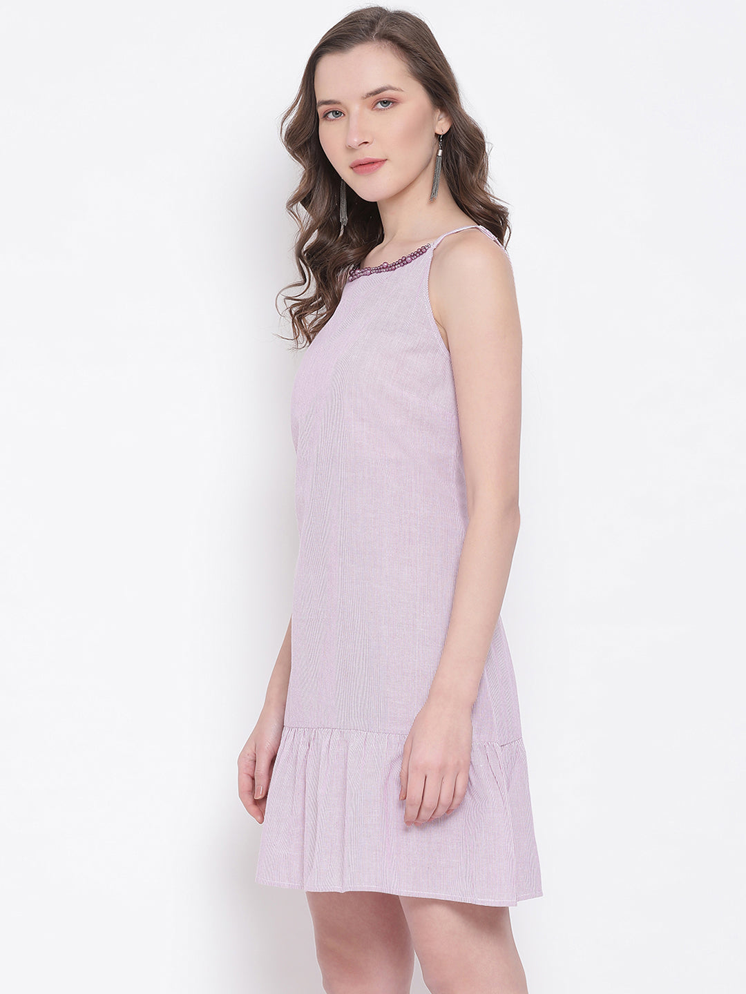 LY2 Cotton Purple Shoulder Straps Sleeveless A-Line Party Dress For Women