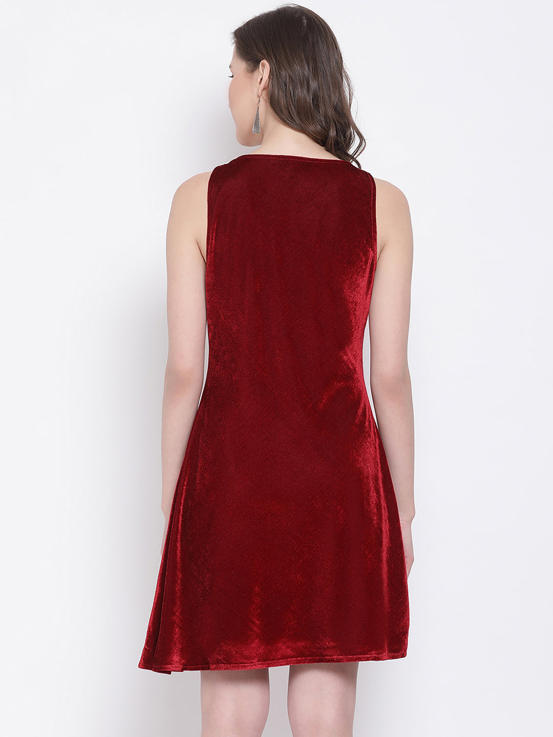 LY2 Velvet Red V-Neck Sleeveless A-Line Party Dress For Women