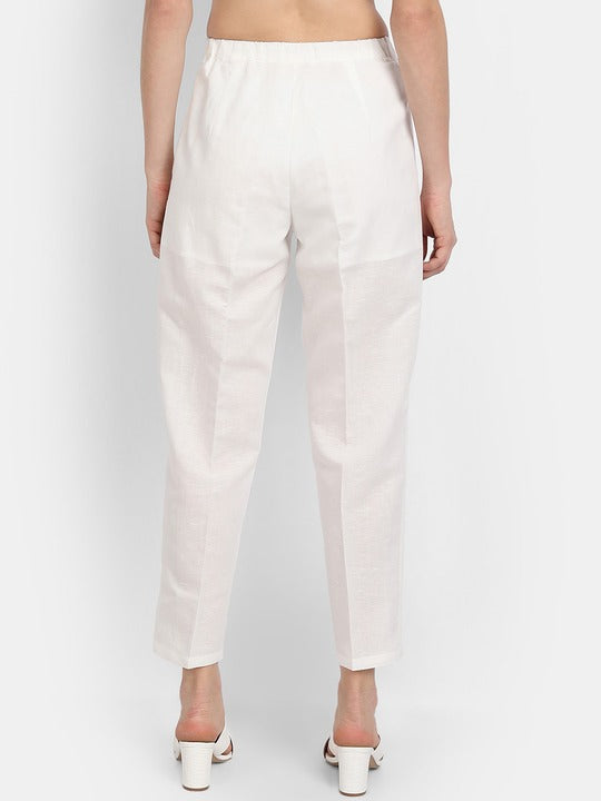 LY2 Cream linen ankle length pleated trousers