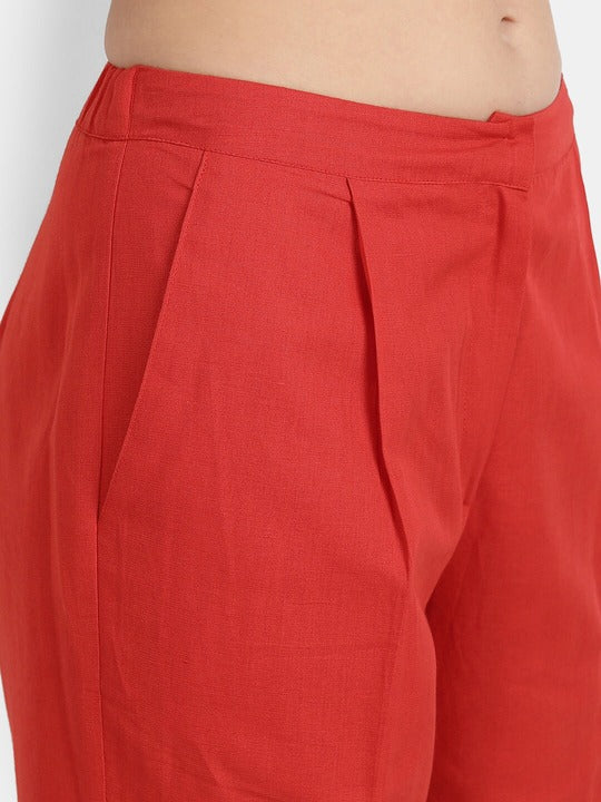 LY2 Rust linen ankle length pleated trousers