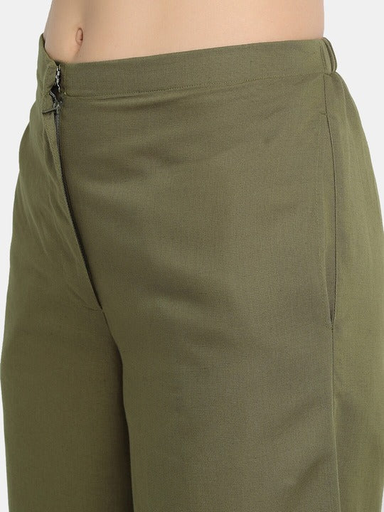 LY2 Green Linen Mid Rise wide leg Trouser
