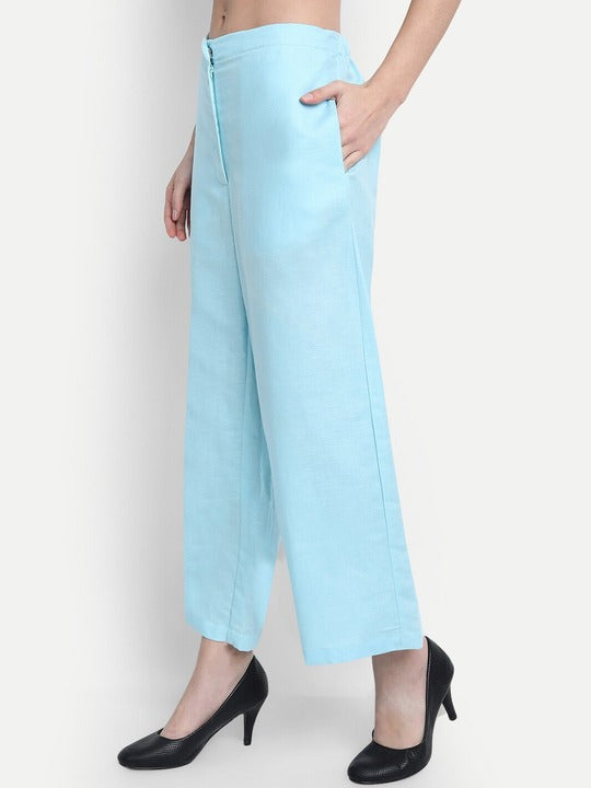 LY2 Light blue Linen Mid Rise wide leg Trouser