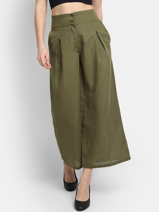 LY2 Green Linen Mid Rise wide leg Trouser