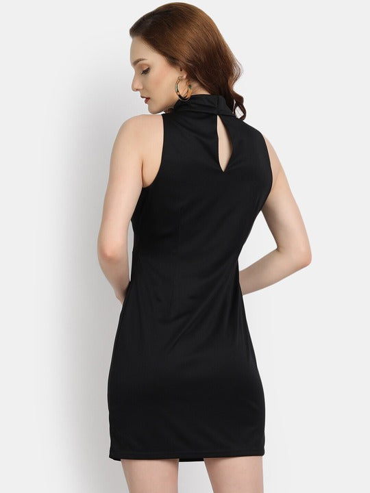 LY2 Embellished High Neck Black Short Dress