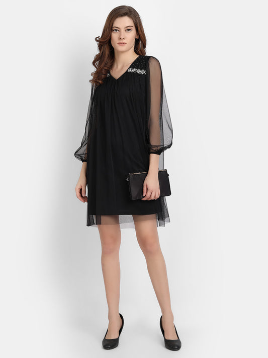 LY2 Embellished Black Short Dress