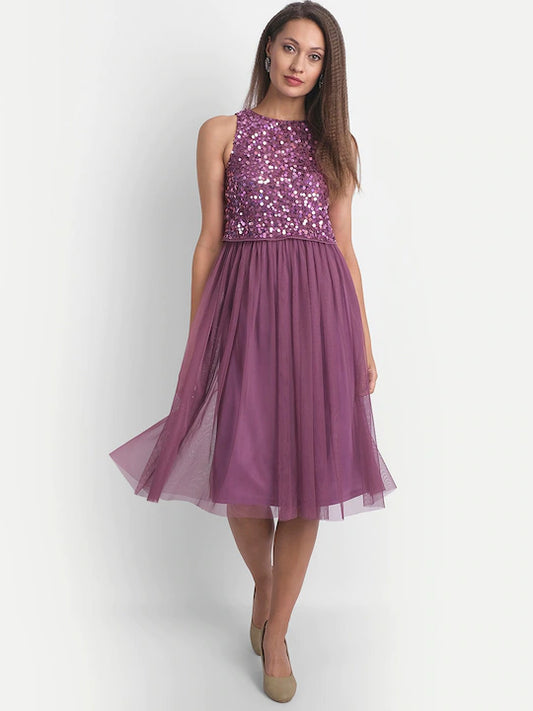LY2 Elegant Fit And Flare Long Dress Hand Embellished  With Sequins