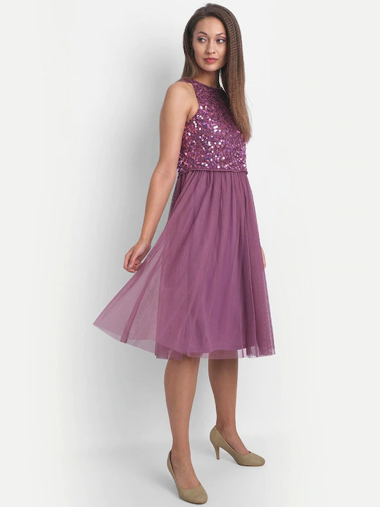 LY2 Elegant Fit And Flare Long Dress Hand Embellished  With Sequins