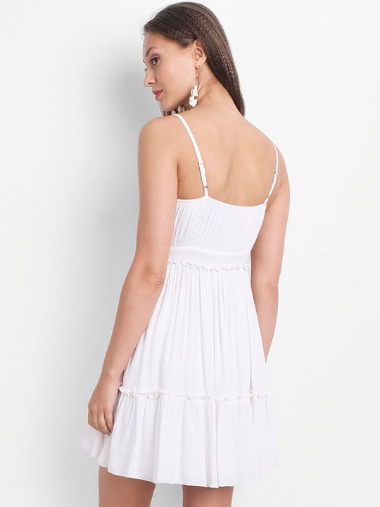 LY2 Sexy Cream Strappy Dress Embellished With Beads & Threadwork For Travel